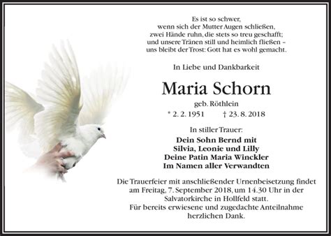 Traueranzeigen Von Maria Schorn Nordbayerischer Kurier