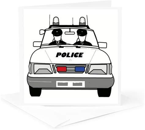 Police Car With 2 Policemen Greeting Card 6 X 6 Inches