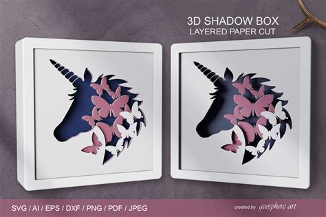 Unicorn 3d Layered Papercut Svg Butterflies Shadow Box By Tiana Geo Art Thehungryjpeg