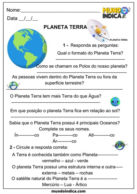 Atividade Planeta Terra 3 Ano