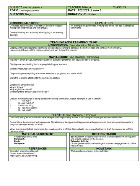 Year 3 Ict Lesson Plan Week 6 Pdf Download Free Pdf Learning Social Media