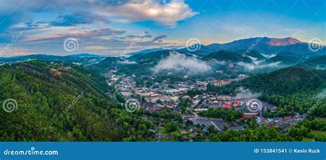 Gatlinburg Tennessee Usa Downtown Skyline Aerial Panorama Stock Image