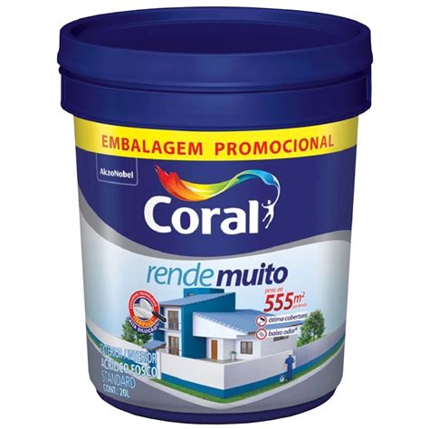 Tinta Acrílica Rende Muito Fosco 20 Litros Branca 5266120 CORAL Coral