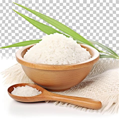 Premium Psd Transparent Rice Flour In Wooden Bowl And Paddy Ear Rice