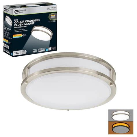 Commercial Electric 15 In Brushed Nickel Orbit LED Flush Mount Ceiling