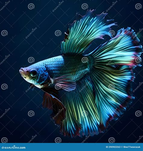 Halfmoon Long Fin Blue Green Betta Fish Isolated Background Stock