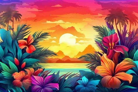 Premium Ai Image Sunrise Splendor Colorful Flower Sunrise And Lake