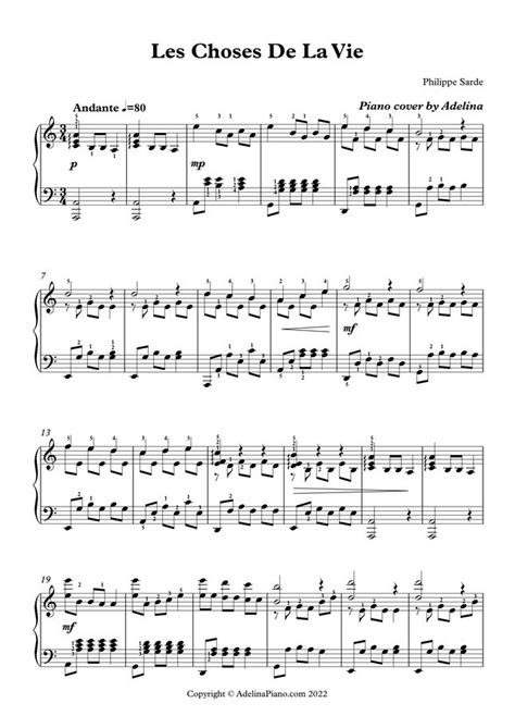 Philippe Sarde Les Choses De La Vie By Adelina Piano Sheet Music