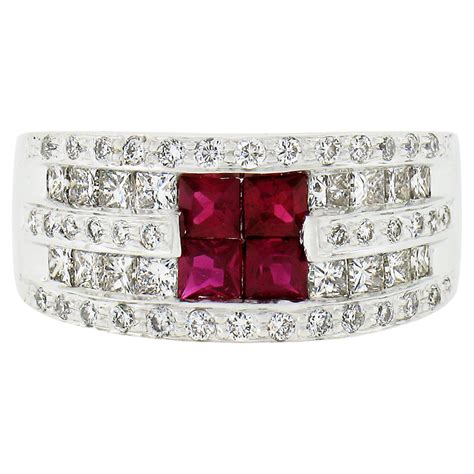 18k Gold 120ct Square Cut Ruby And 012ct Princess Diamond Two Row