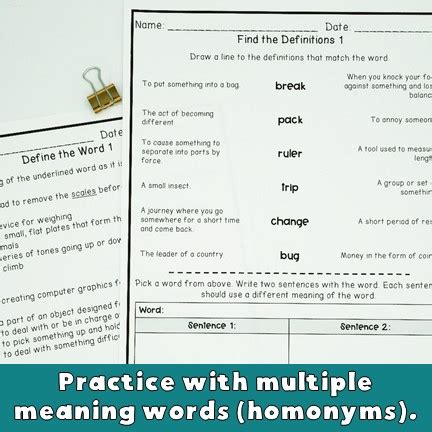 Multiple Meaning Words Worksheets And Activities Vestal S 21st