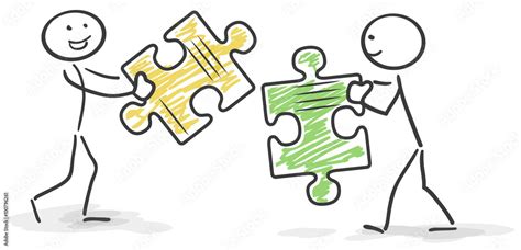 Strichm Nnchen Puzzle Teamwork Stock Vector Adobe Stock