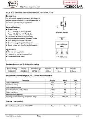 Nce Ar Mosfet Datasheet Pdf Equivalent Cross Reference Search