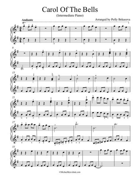 Intermediate Piano Arrangement Sheet Music Carol Of The Bells 3