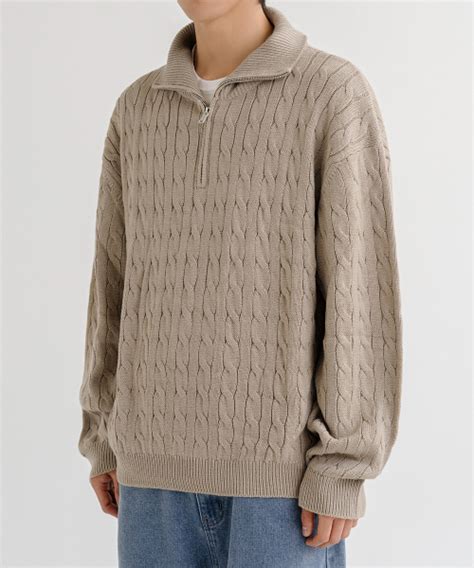 Musinsa Lemain Second Overfit Volume Washable Half Zip Up Cable Knit