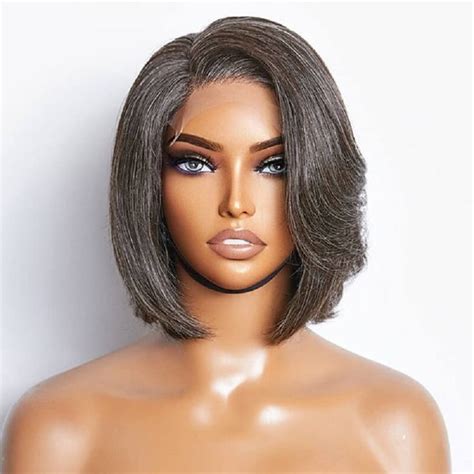 Luve Salt And Pepper Bob Style 5x5 Lace Closure Glueless Human Hair Wigs