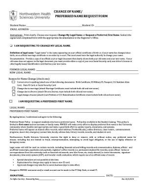 Fillable Online Change Of Name Preferred Name Request Form