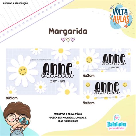 Kit Etiquetas Escolares à Prova D agua Margarida Elo7