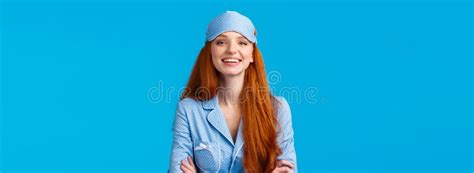 Assertive And Confident Good Looking Optimistic Redhead Girl Ready Go Bed Wearing Sleep Mask