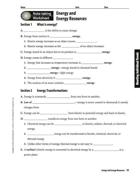 Printable 7th Grade Science Worksheets