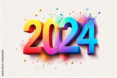 Brightly Colored Number 2024 Reflecting The New Year On White