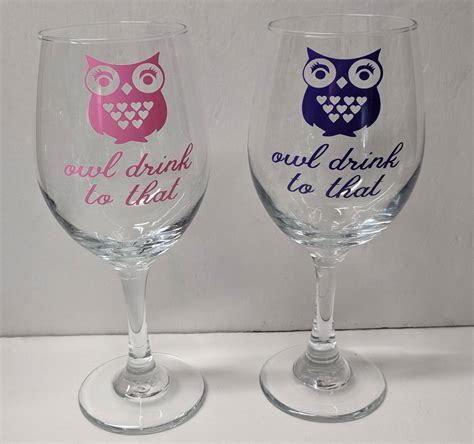 Owl Drink To That Wine Glass Owl Wine Glass Owl Lover Etsy