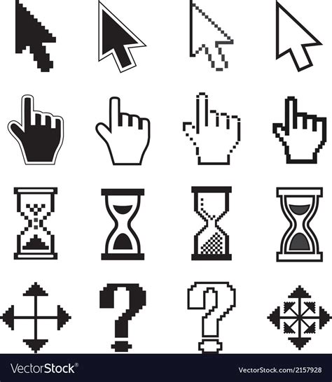 Pixel Cursors Icons Arrow Hourglass Hand Mouse Vector Image