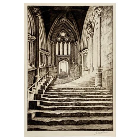 Signed Original Drypoint Etching Chapter House Steps Wells England At 1stdibs