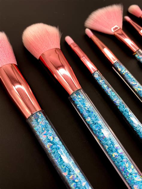 7pc Glitter Makeup Brush Set With Glitter Pouch High Quality Etsy