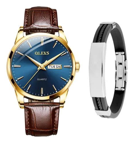 Relógio Masculino Dourado Casual Olevs De Luxo Bracelete Cor Da