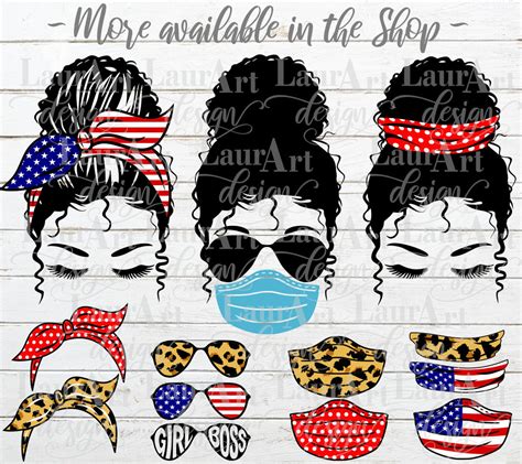 Girl Face Messy Bun Svg Patriotic Sunglasses Mask Cheetah Etsy