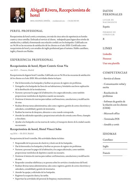 Curr Culum De Recepcionista Crea Tu Cv Gratis Plantillas