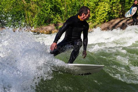 Munich Germany July Surfer In The City River Called