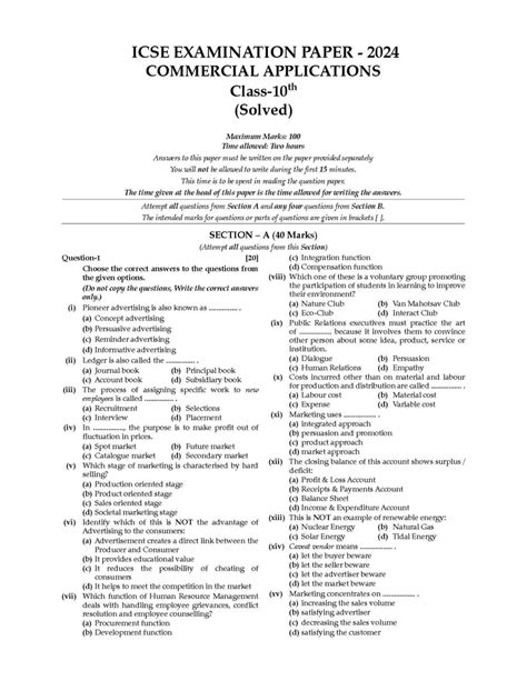 Icse Question Bank Class 10 Commercial Applications For 2025 Board