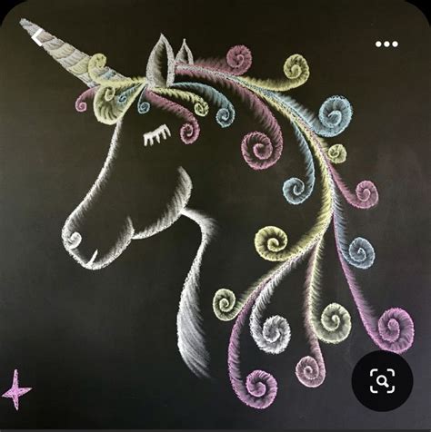 Chalkboard Drawing Of Unicorn With Swirls And Stars