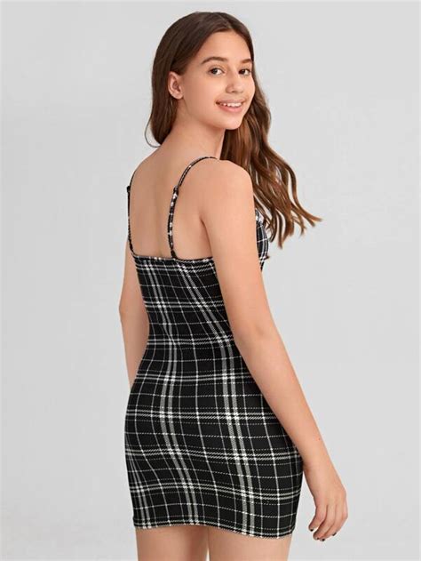 Shein Teen Girls Plaid Form Fitted Dress Shein Usa