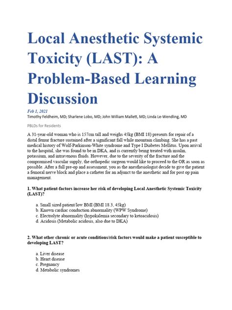 Local Anesthetic Systemic Toxicity Last Pdf Clinical Medicine Medical Specialties