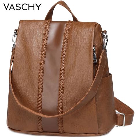 Vaschy Moda Vegan Couro Anti Roubo Mochila Feminina Tecer Vintage Nico