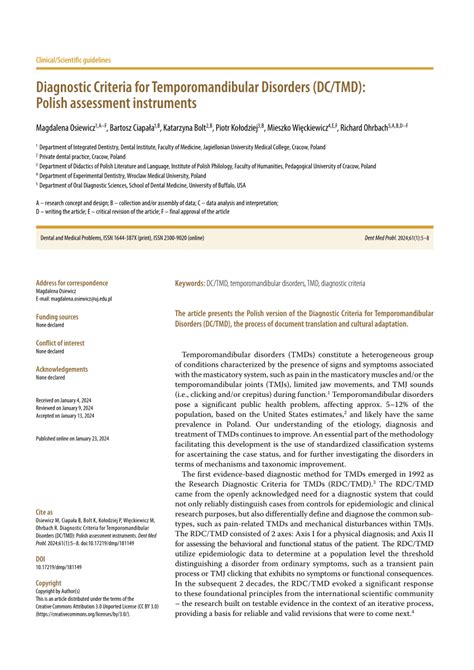 Pdf Diagnostic Criteria For Temporomandibular Disorders Dc Tmd