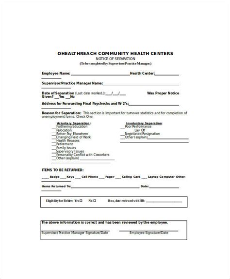 Free 10 Voluntary Separation Forms In Pdf Ms Word Excel
