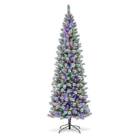 Glitzhome Ft Pre Lit Flocked Pencil Pine Artificial Christmas Tree