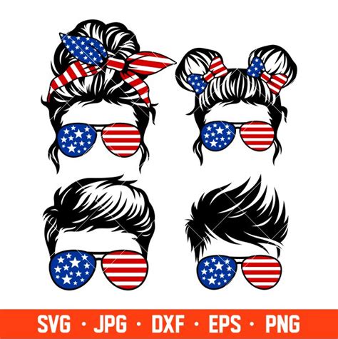 Usa Fam Life Bundle Svg Messy Bun Hair Svg American Mom Life Svg Dad