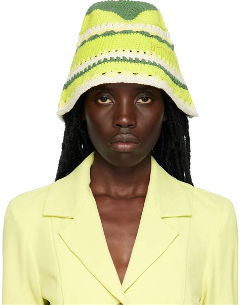 Ganni Green Embroidered Bucket Hat Ssense Uk