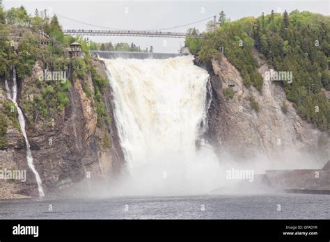 Montmorency Falls Waterfall Water Turbulent View Overhead Pov Quebec