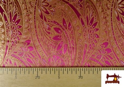 Tela De Brocado Jacquard Floral Rosa Dorado