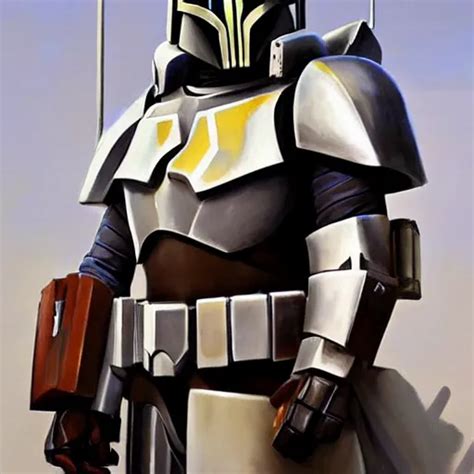 Greg Manchess Portrait Painting Of Armored Mandalorian Stable