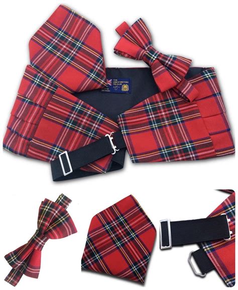 Royal Stewart Scottish Tartan Bow Tie Cummerbund Set Hogmanay Robert