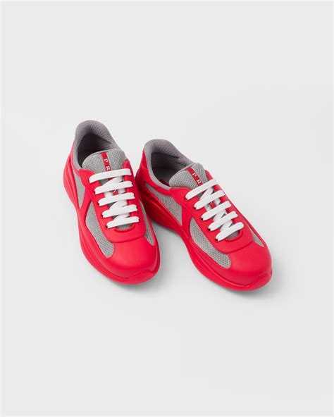 Red Prada Americas Cup Soft Rubber And Bike Fabric Sneakers Prada