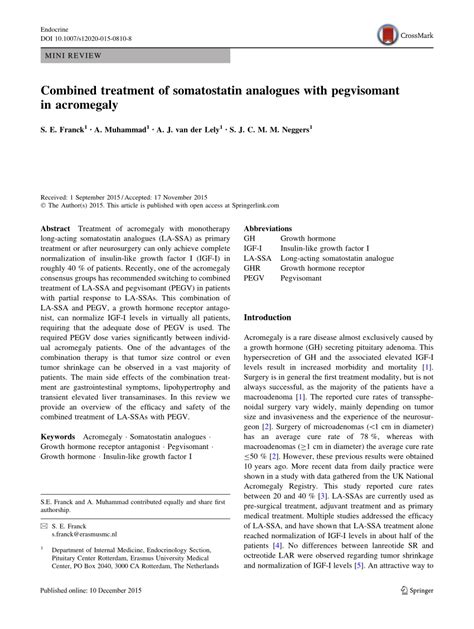 (PDF) Combined treatment of somatostatin analogues with pegvisomant in acromegaly