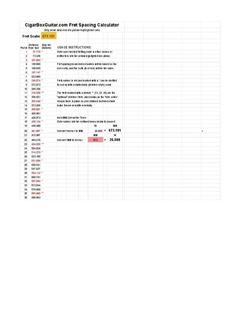 Cigar Box Guitar Fret Spacing Calculator Pdf