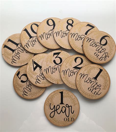 12 Wooden Hand Decorated Milestone Discs 1 11 Months And 1 Etsy